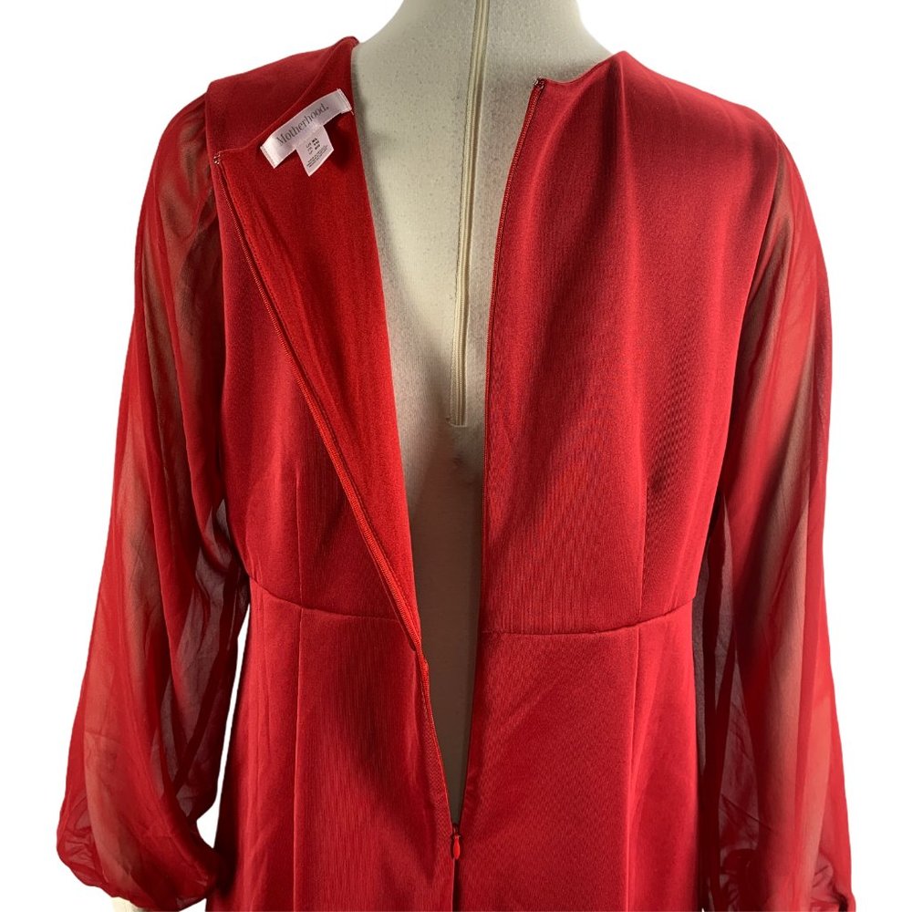 Motherhood Maternity XL Red Dress Career Formal Sheer Sleeve Knee Length - Picture 6 of 7